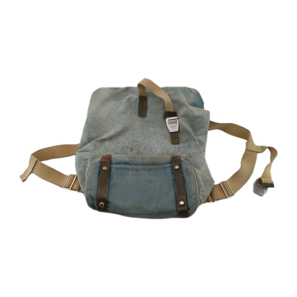 Brooks Canvas Leather Made In Italy Backpack Blue Brown Tan Needs Closure Repair